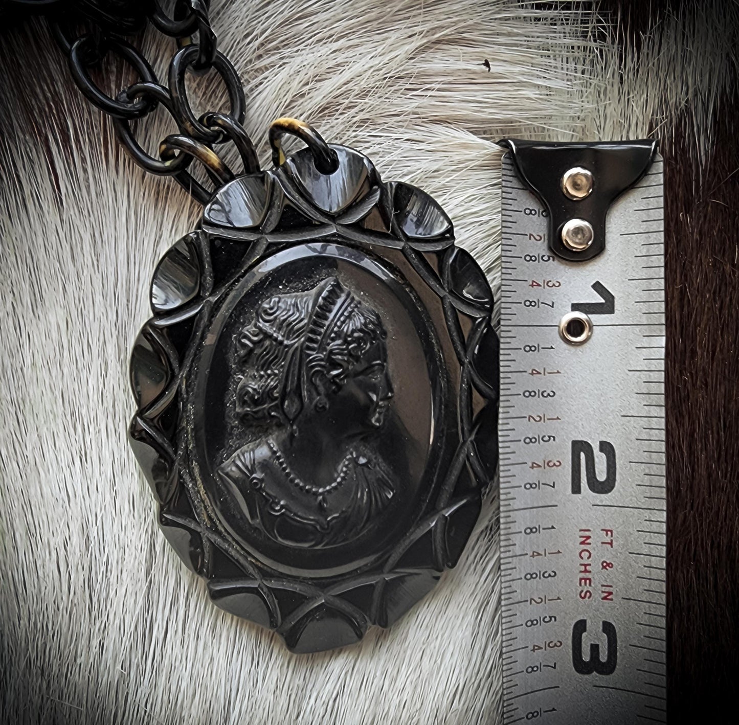 Black Bakelite Mourning Cameo Necklace