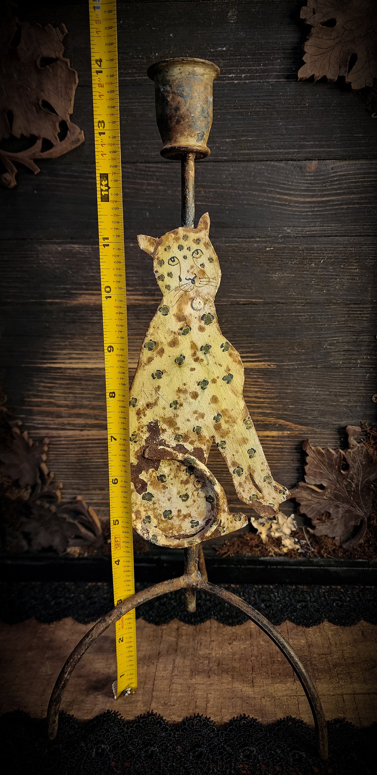 Folk Art Leopard Candle Holder