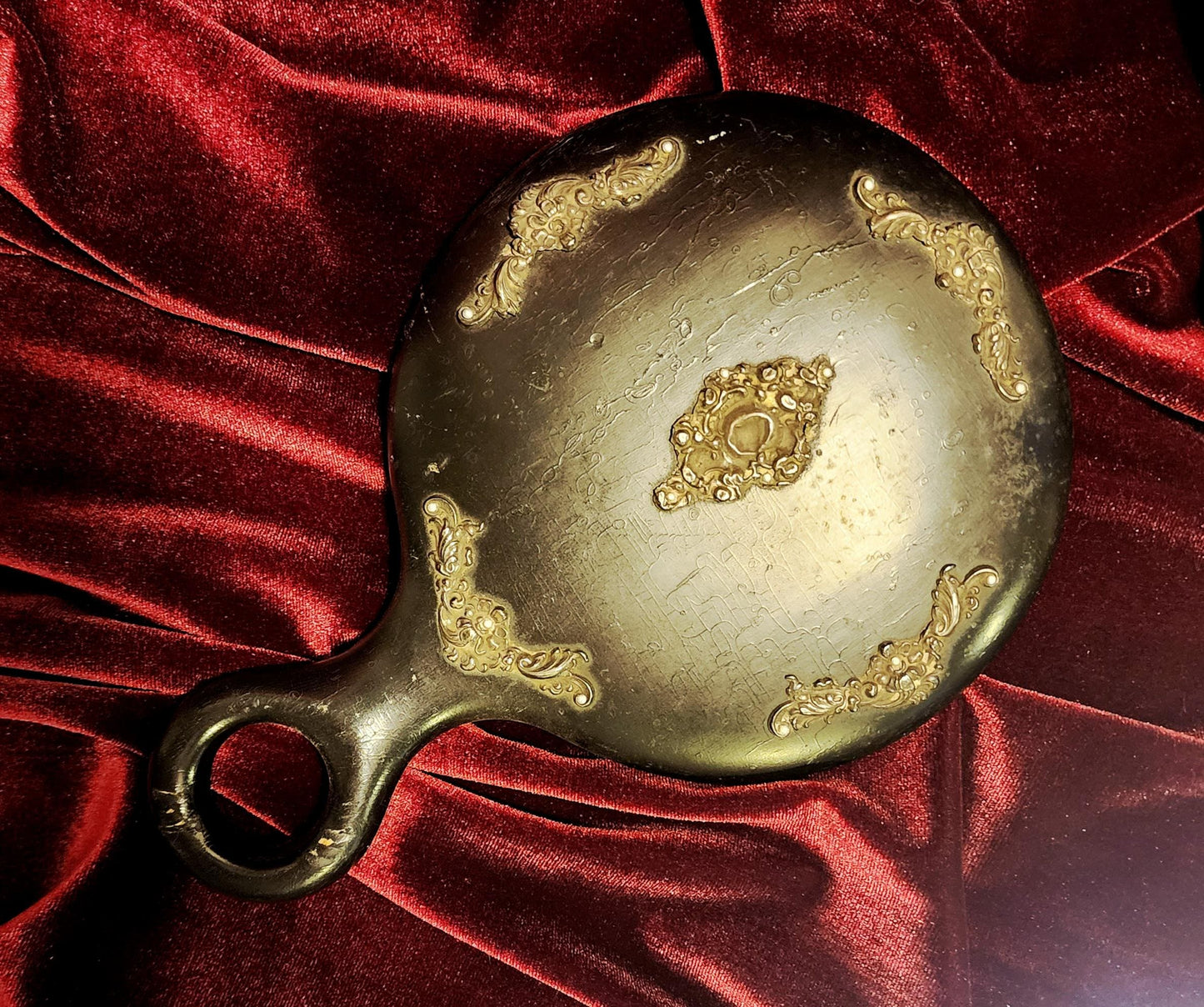 Antique Black Wooden Hand Mirror