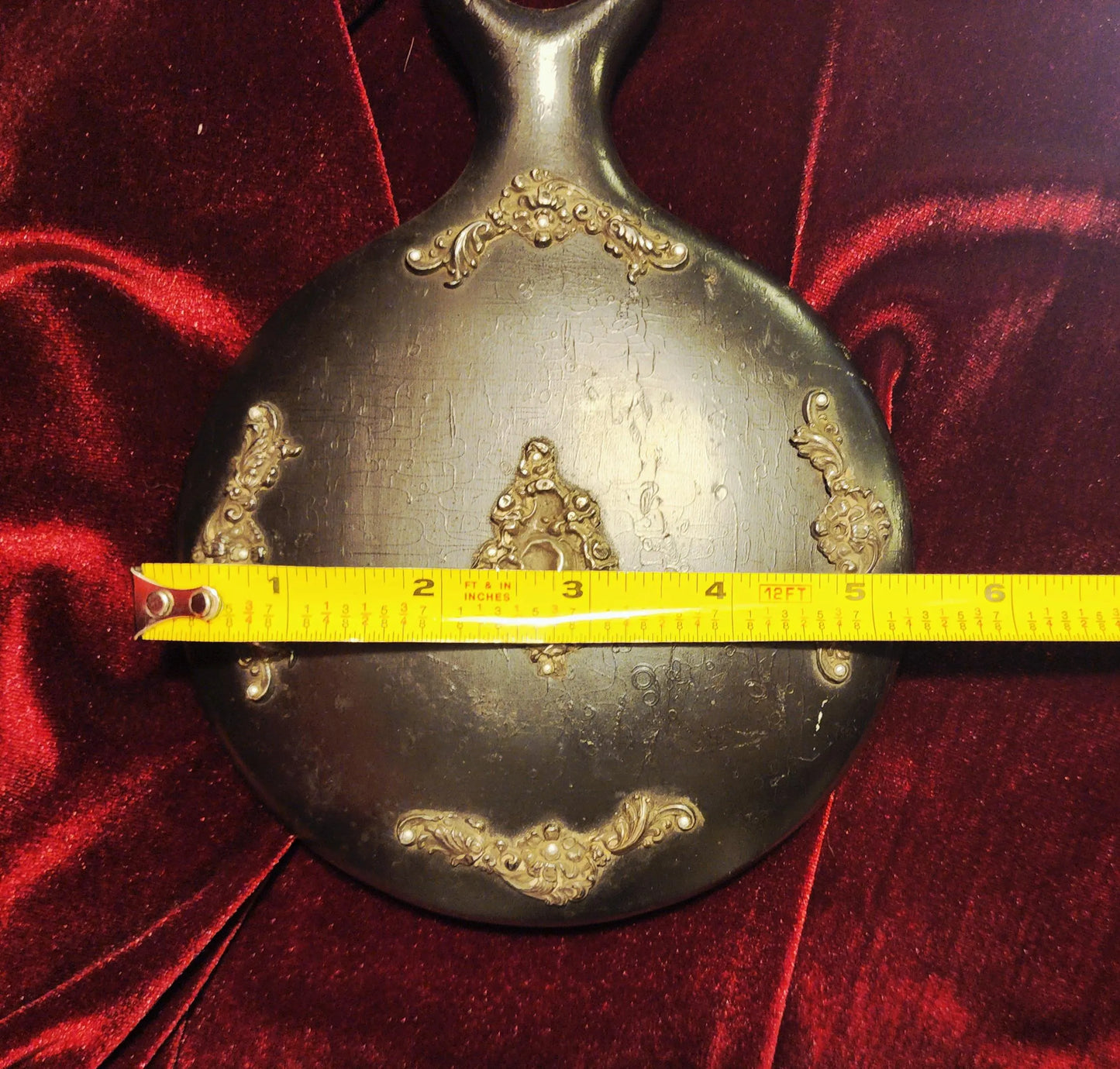 Antique Black Wooden Hand Mirror