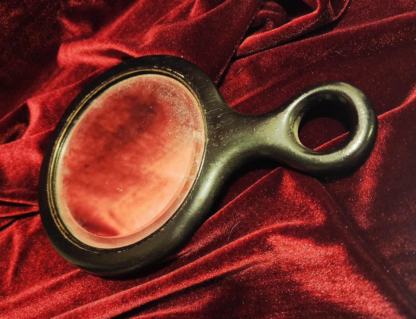 Antique Black Wooden Hand Mirror