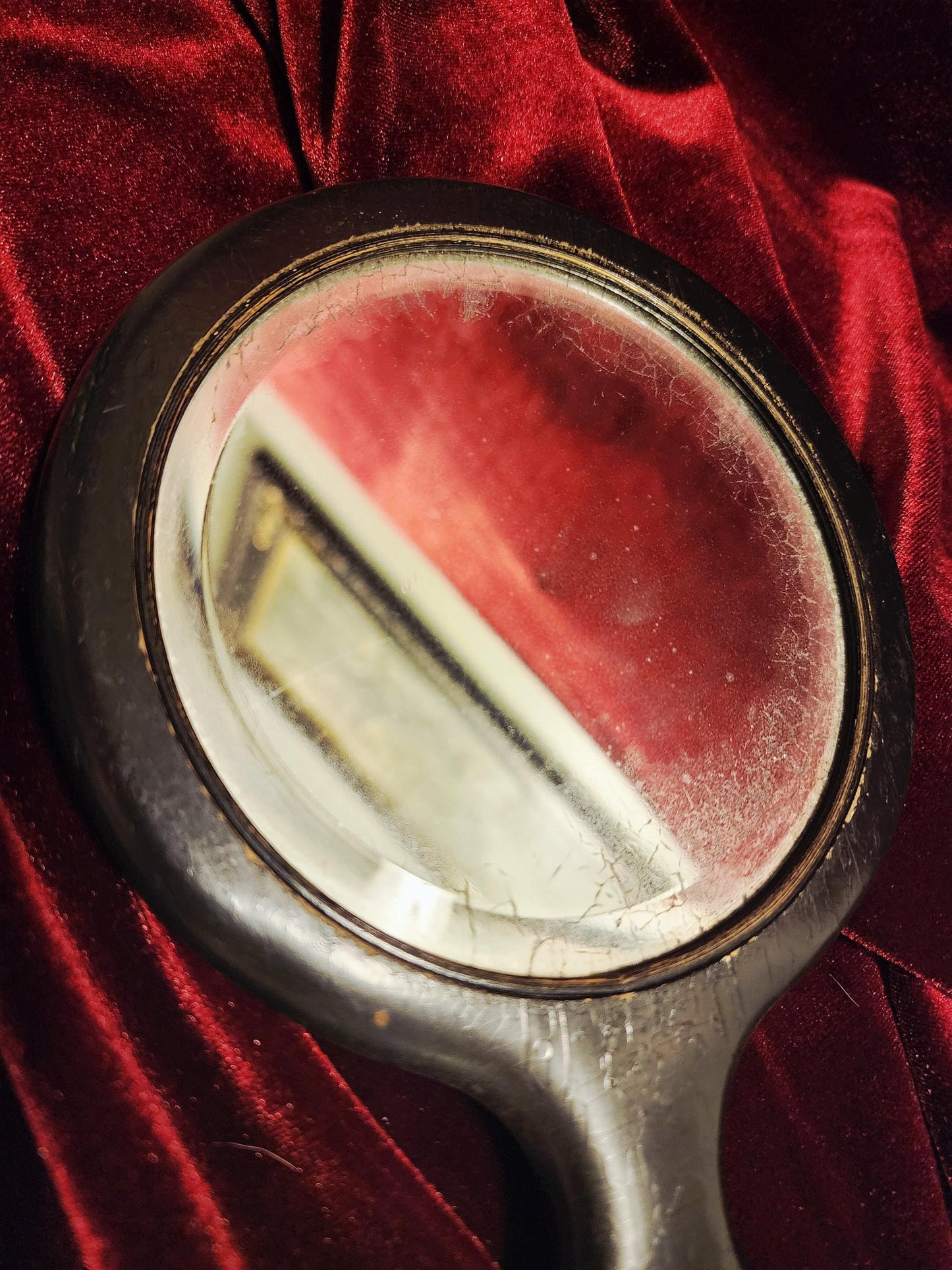 Antique Black Wooden Hand Mirror