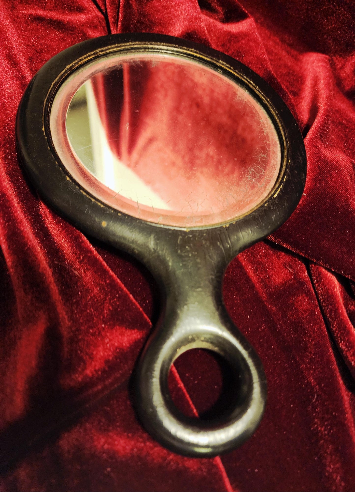 Antique Black Wooden Hand Mirror