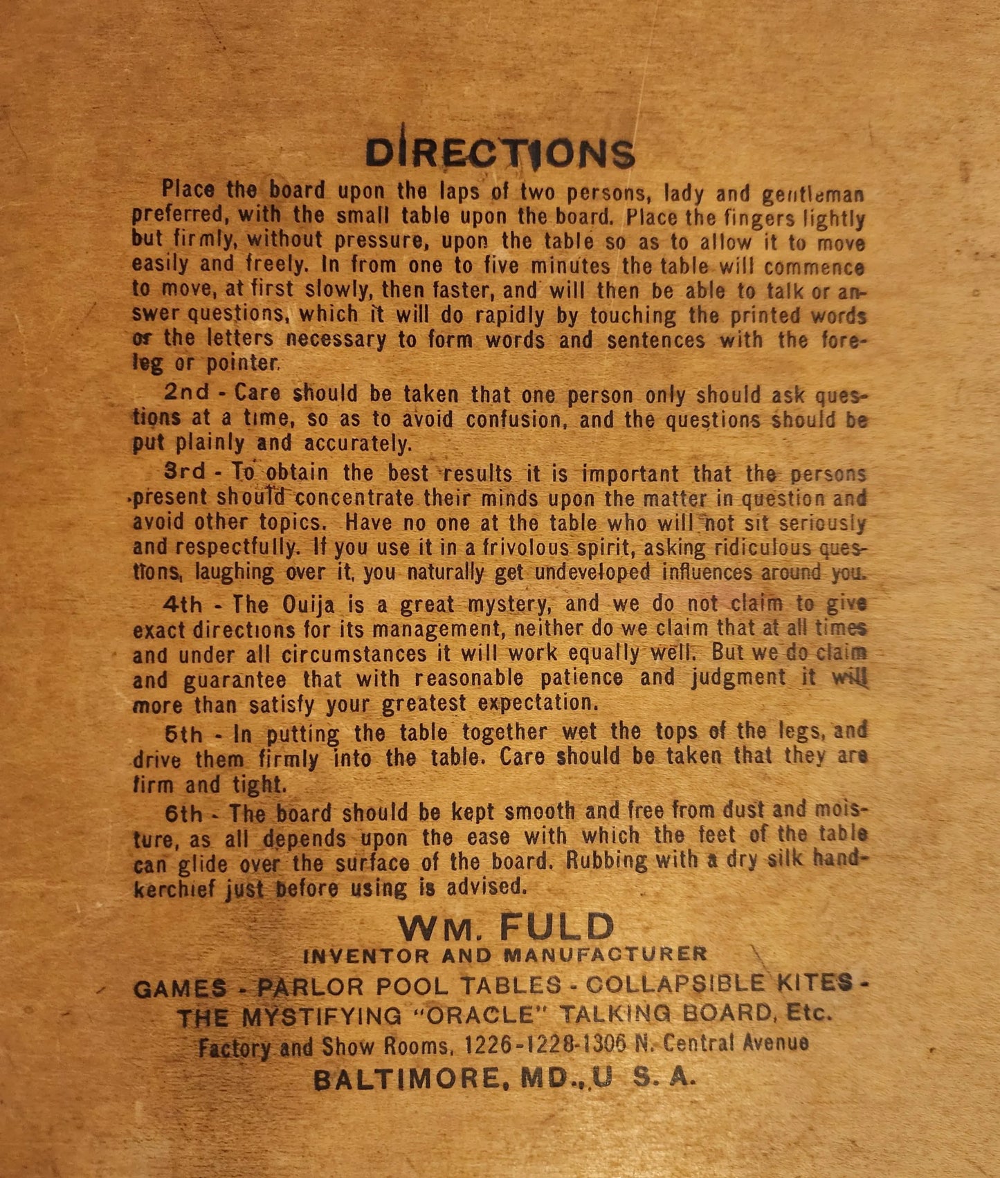 Antique 1910's-1920's William Fuld Ouija Board