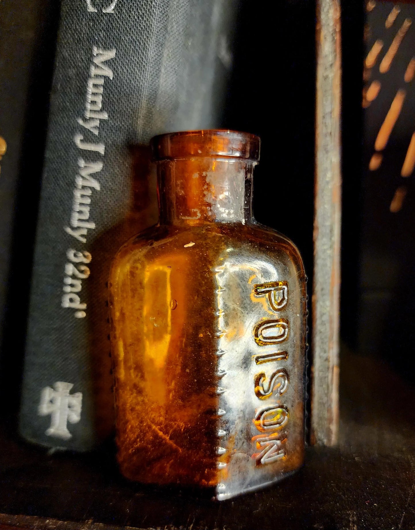 Antique Amber Glass Poison Bottle