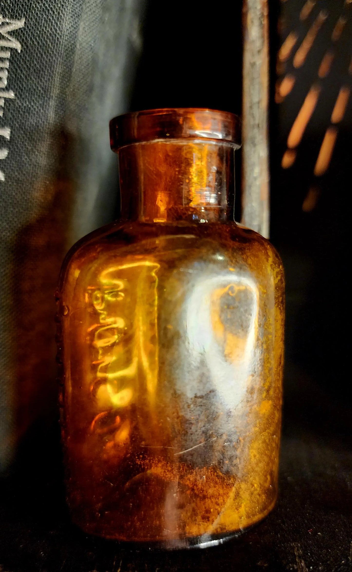 Antique Amber Glass Poison Bottle