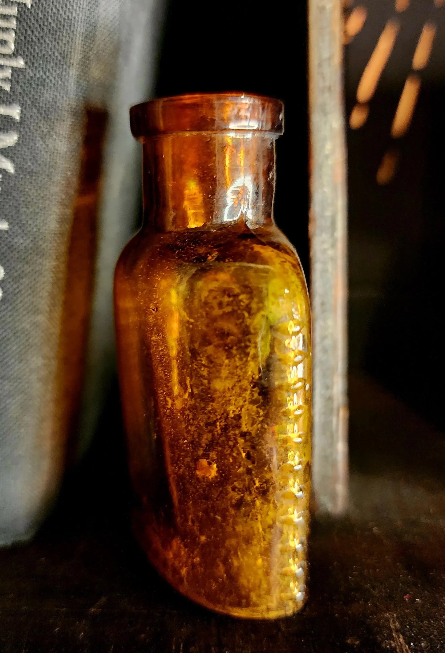 Antique Amber Glass Poison Bottle