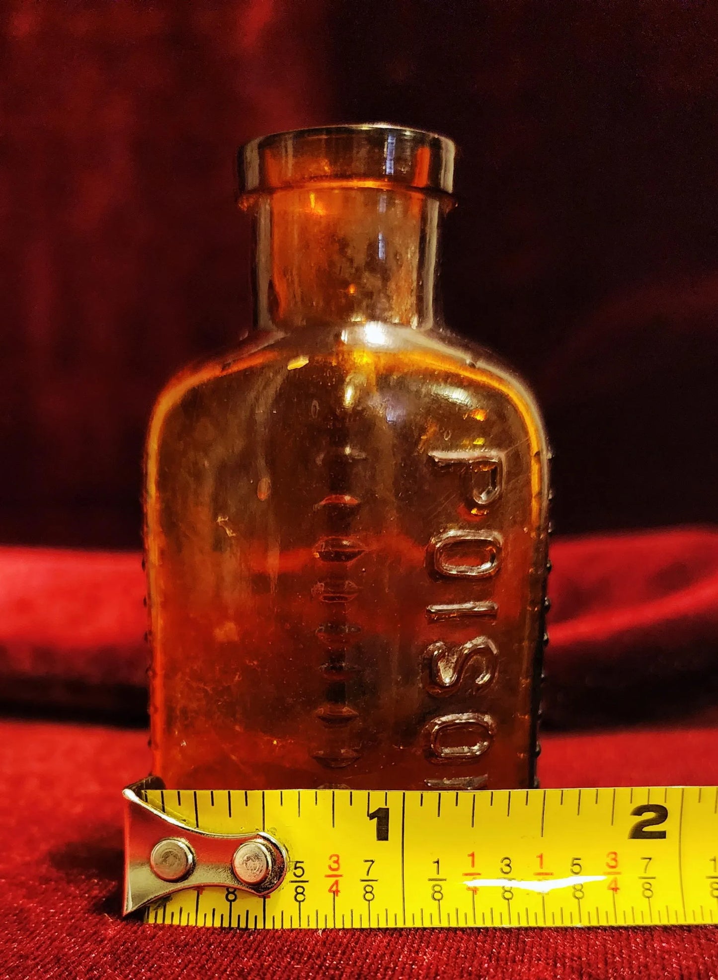 Antique Amber Glass Poison Bottle