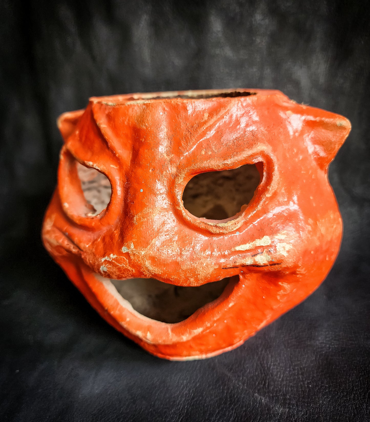 Rare, Antique Paper Mache Cat Jack-O-Lantern