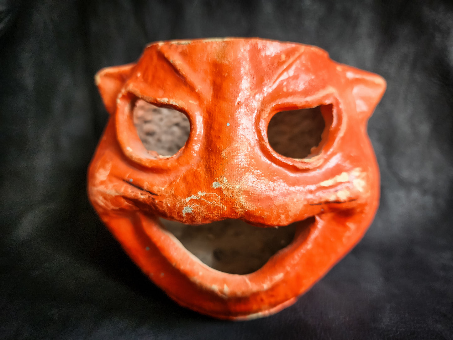 Rare, Antique Paper Mache Cat Jack-O-Lantern