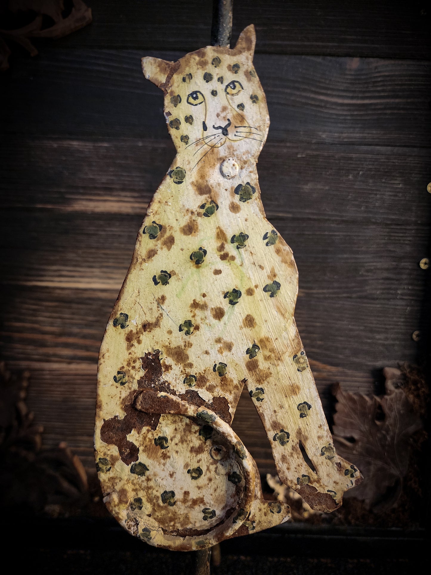 Folk Art Leopard Candle Holder