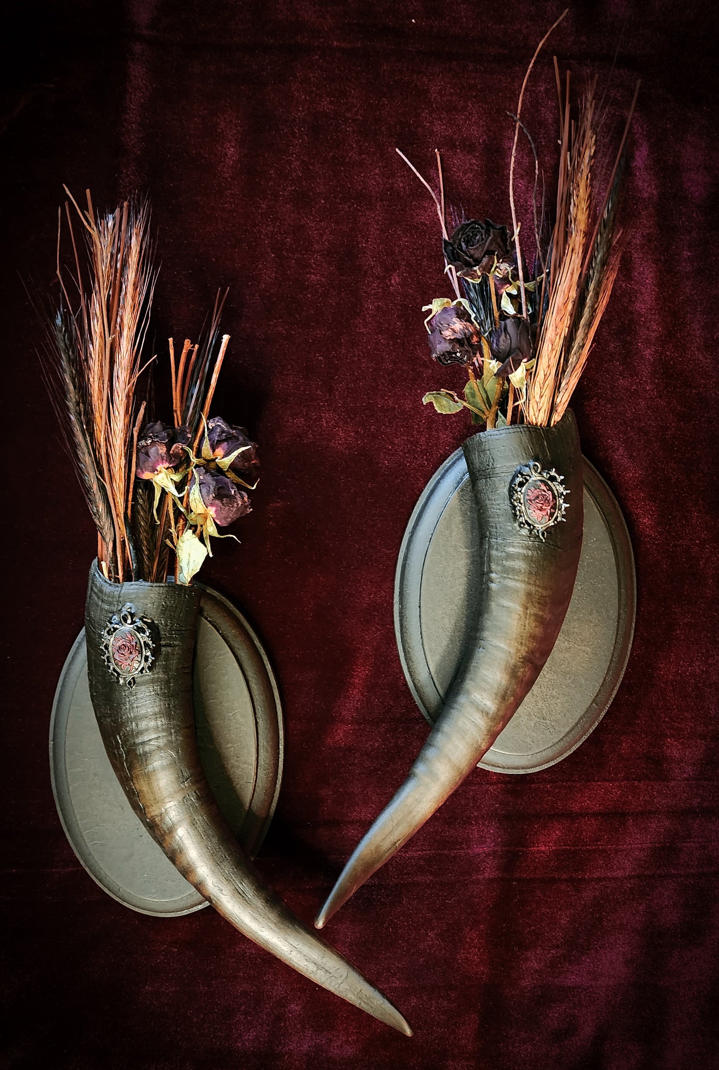 Authentic Goat Horn Floral Plaques