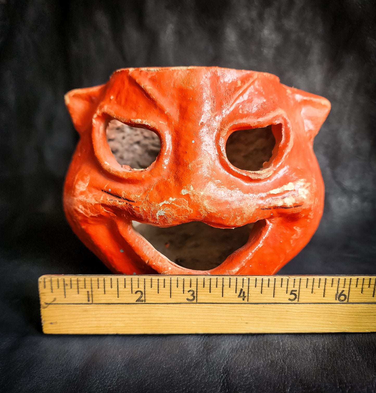 Rare, Antique Paper Mache Cat Jack-O-Lantern