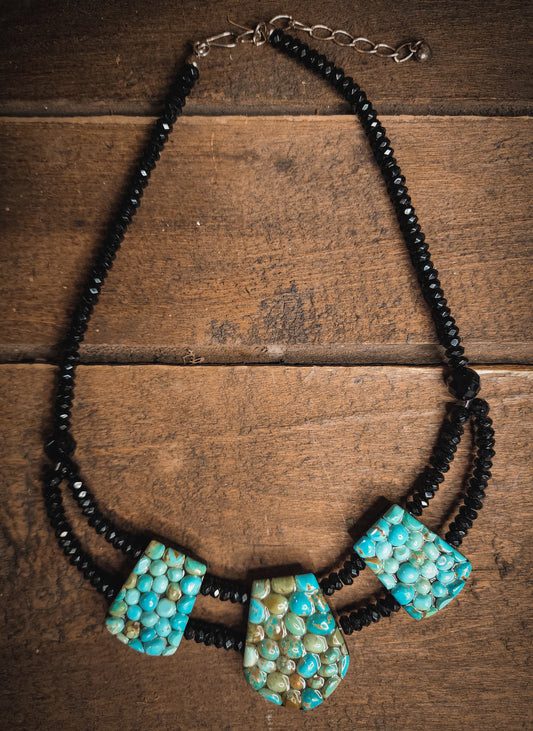 Vintage Turquoise And Black Jade Beaded Necklace