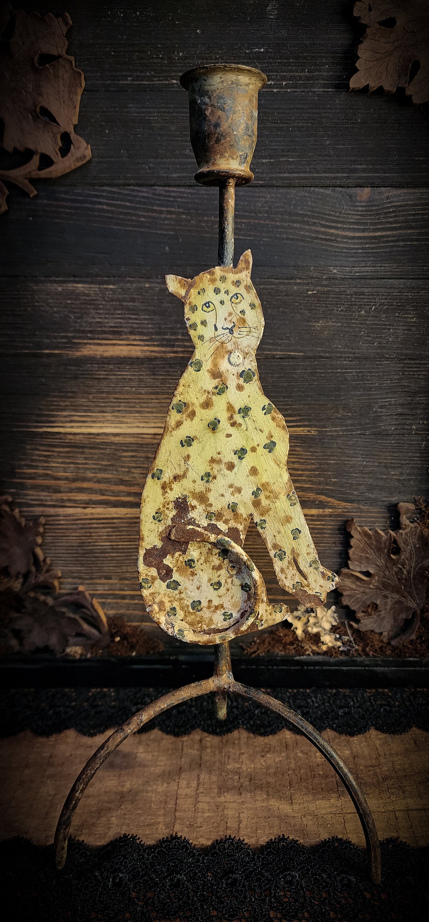 Folk Art Leopard Candle Holder