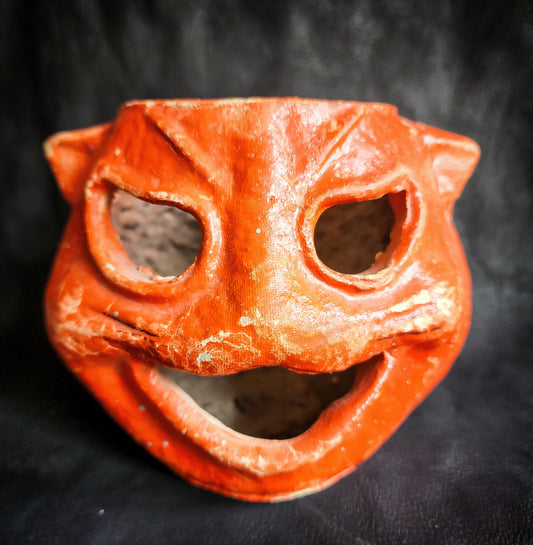 Rare, Antique Paper Mache Cat Jack-O-Lantern