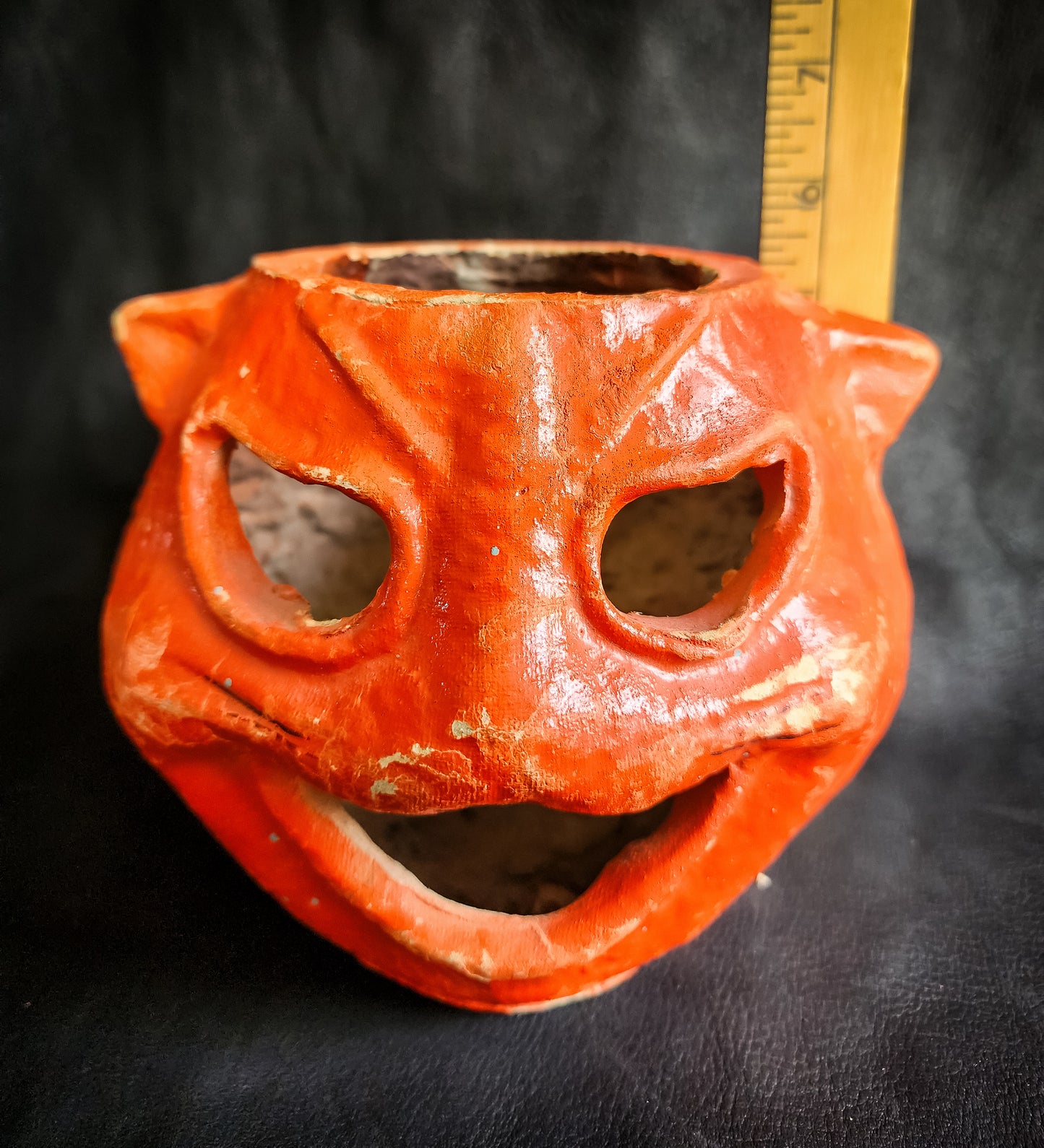 Rare, Antique Paper Mache Cat Jack-O-Lantern