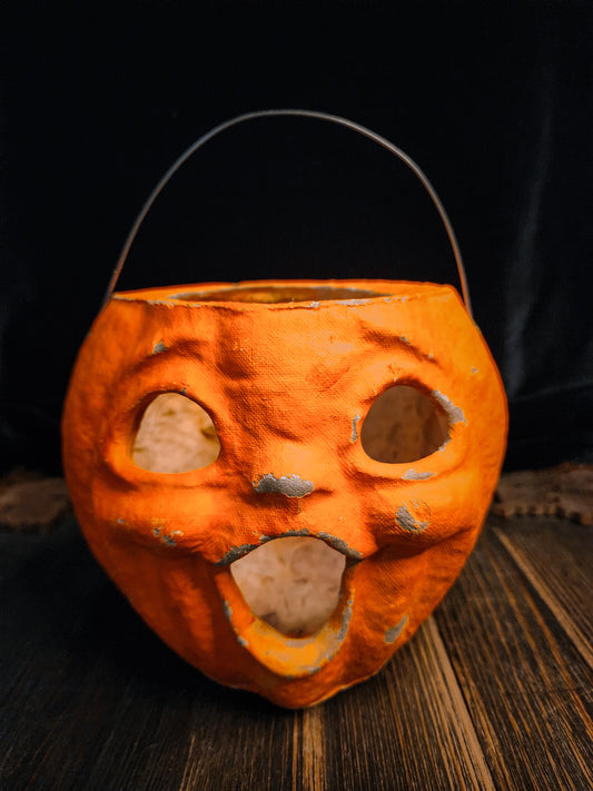 Vintage Paper Mache Pumpkin Halloween Lantern