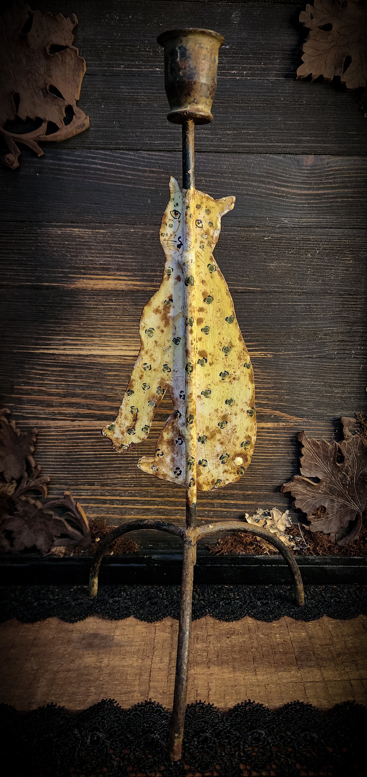 Folk Art Leopard Candle Holder